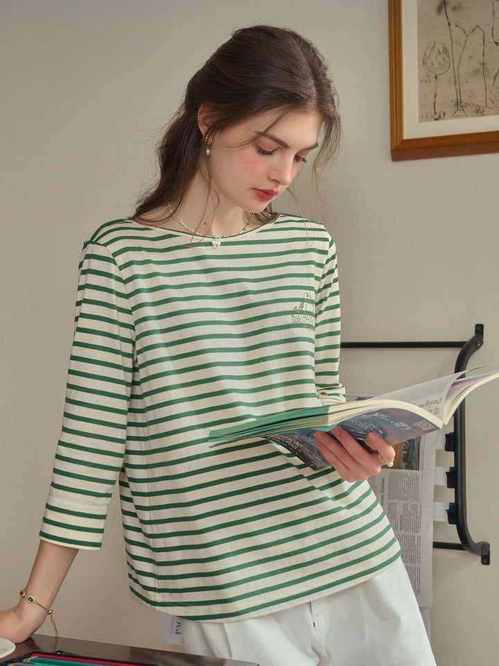 Aika | Round Neck Striped Top - MAISON EMILY