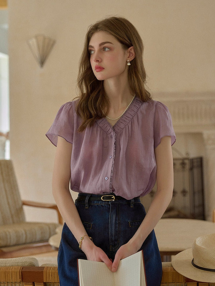 Angele | V - Neck Blouse - MAISON EMILY