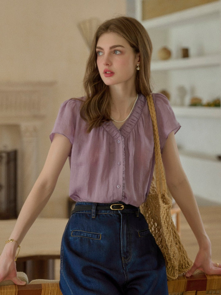 Angele | V - Neck Blouse - MAISON EMILY