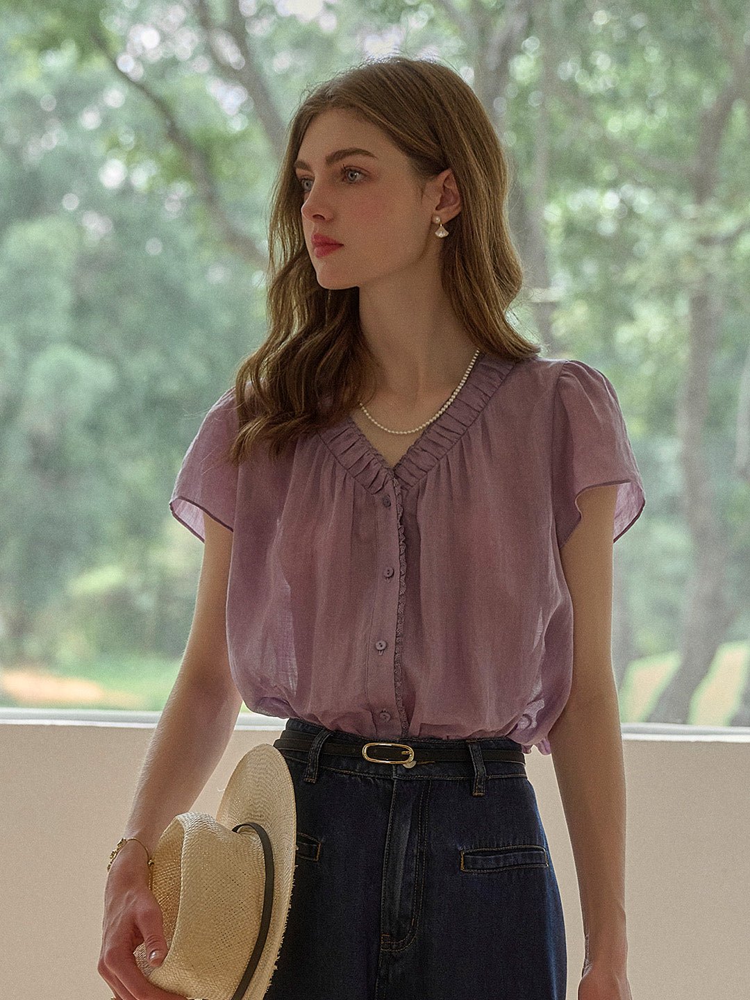 Angele | V - Neck Blouse - MAISON EMILY