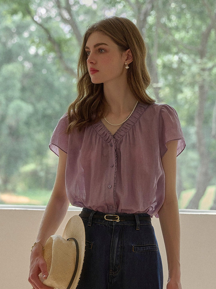 Angele | V - Neck Blouse - MAISON EMILY