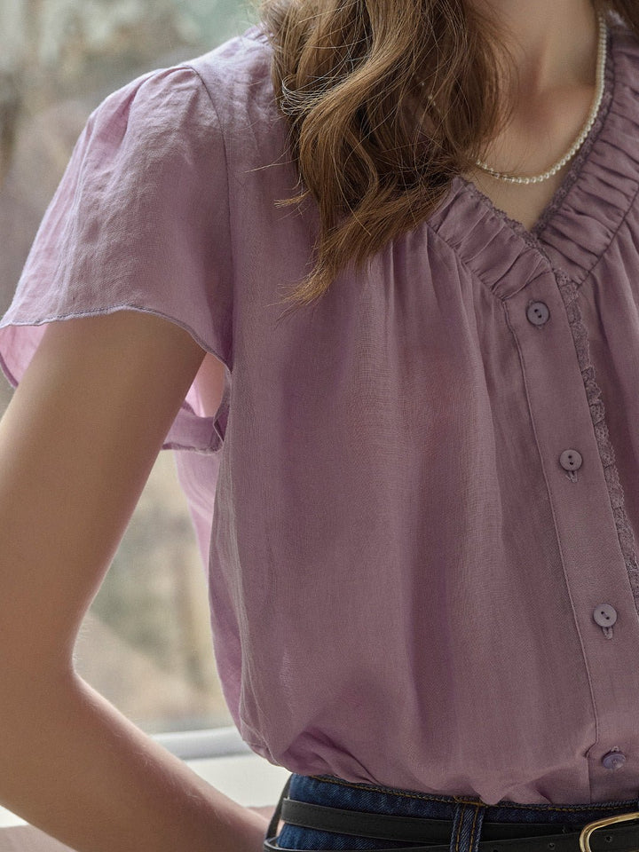 Angele | V - Neck Blouse - MAISON EMILY