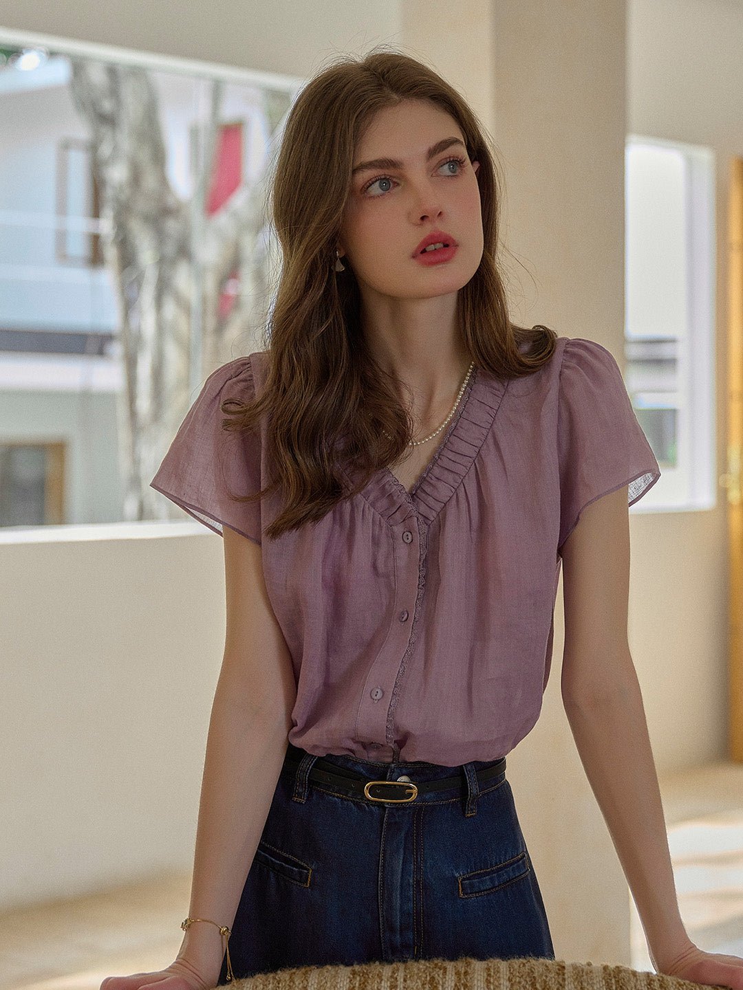 Angele | V - Neck Blouse - MAISON EMILY