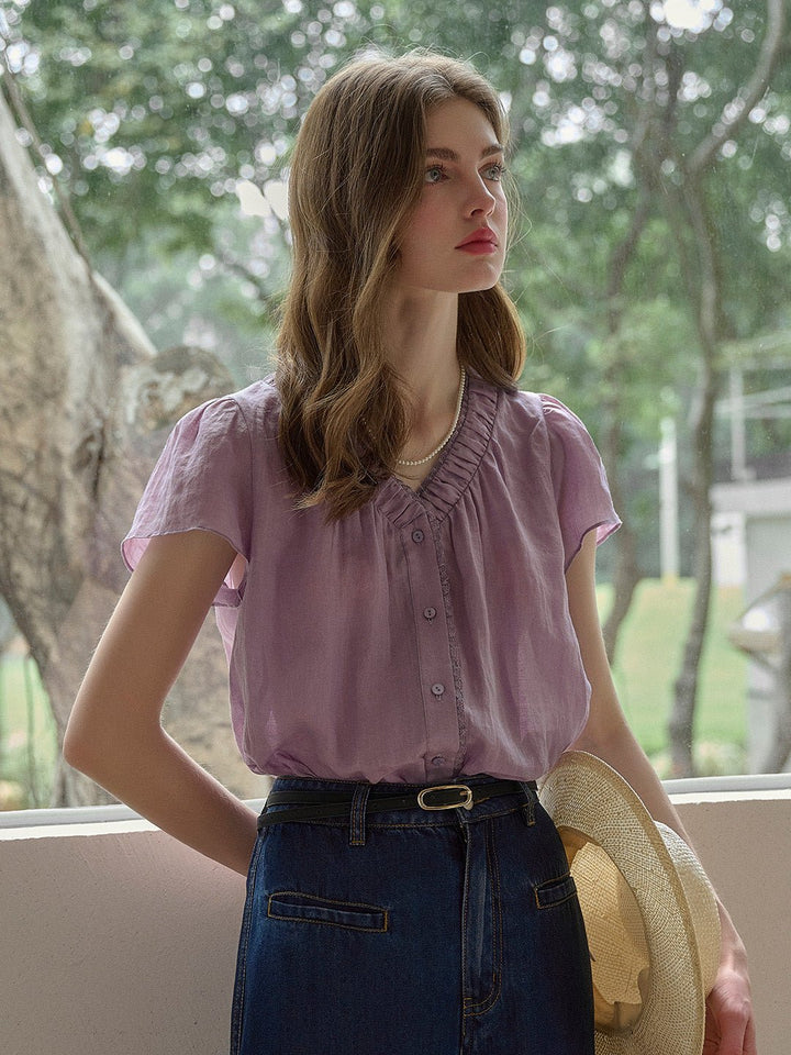 Angele | V - Neck Blouse - MAISON EMILY