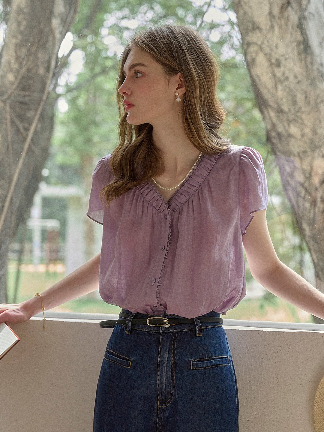 Angele | V - Neck Blouse - MAISON EMILY