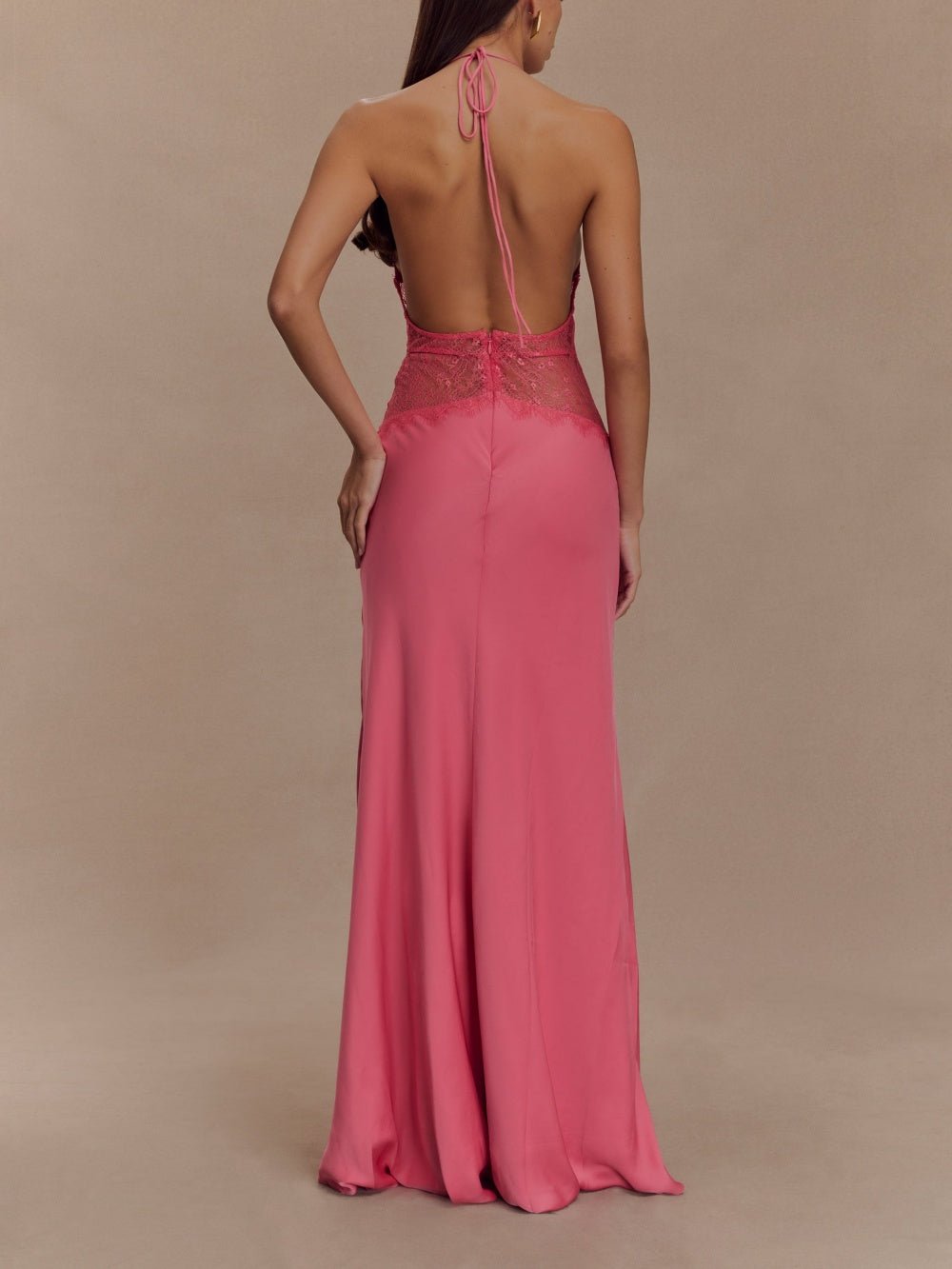 Clara | Satin maxi dress with halterneck - MAISON EMILY