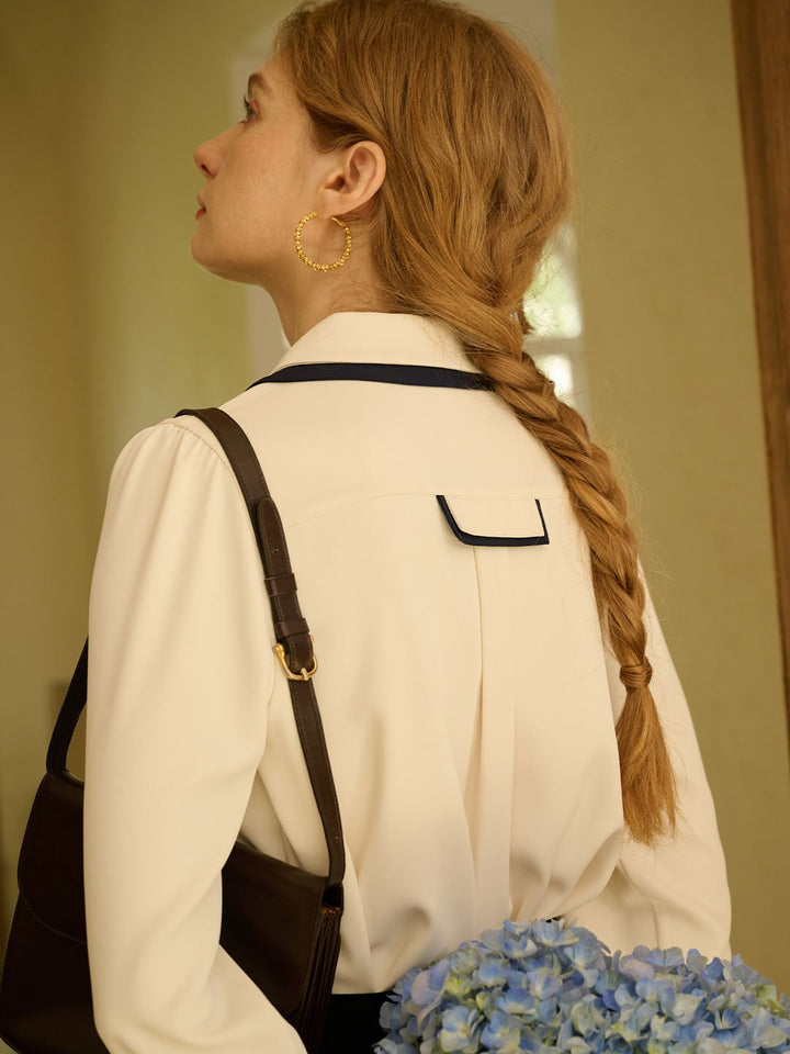 Flora | Vintage Double Breasted Colorblock Collar Blouse - MAISON EMILY