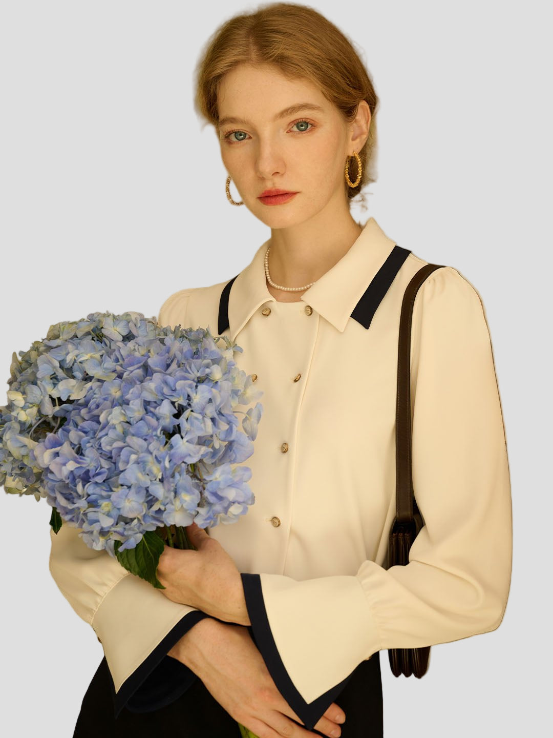 Flora | Vintage Double Breasted Colorblock Collar Blouse - MAISON EMILY