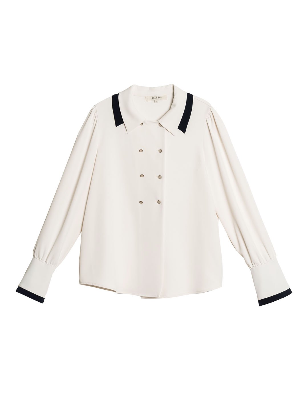 Flora | Vintage Double Breasted Colorblock Collar Blouse - MAISON EMILY