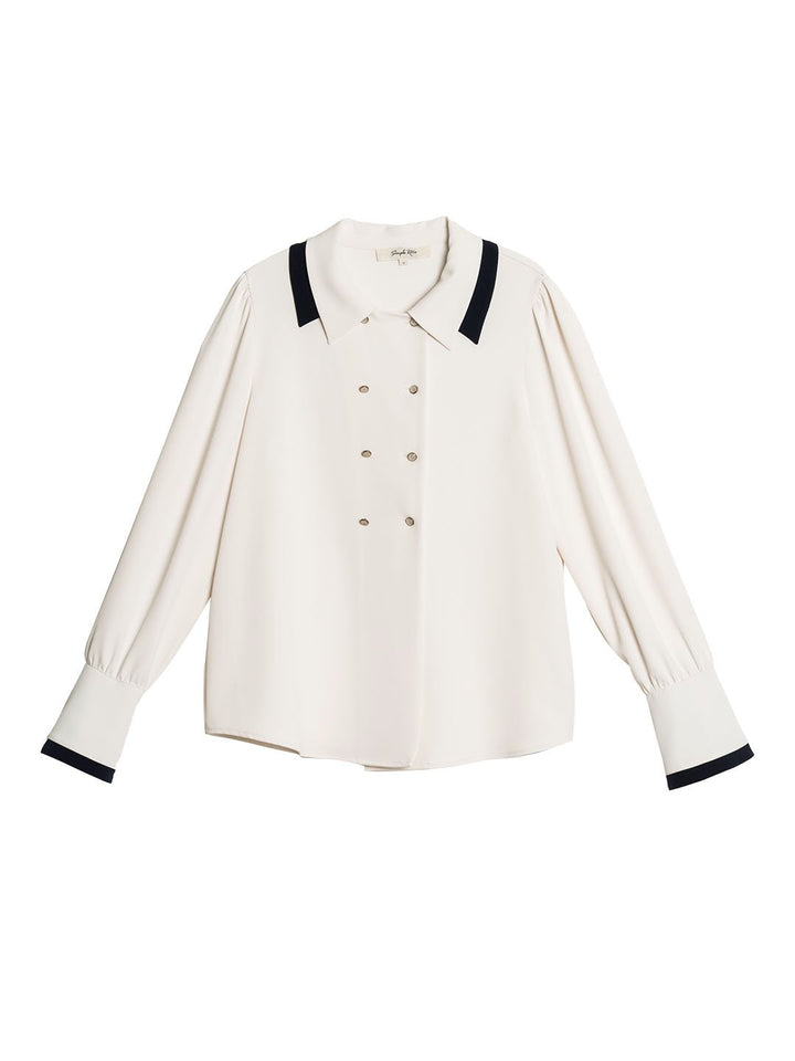 Flora | Vintage Double Breasted Colorblock Collar Blouse - MAISON EMILY