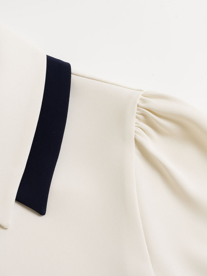 Flora | Vintage Double Breasted Colorblock Collar Blouse - MAISON EMILY