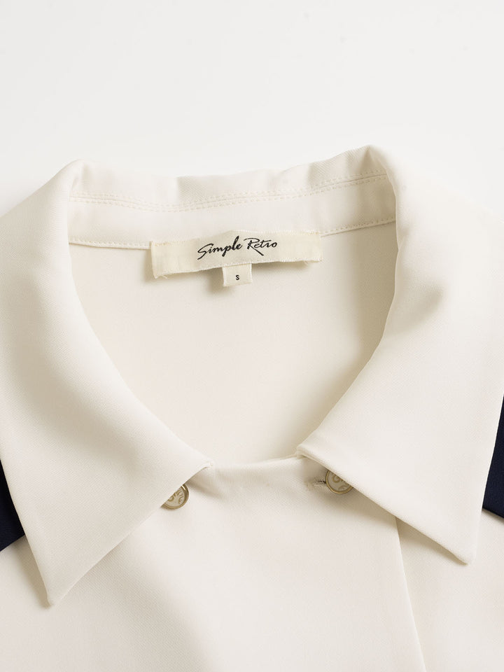 Flora | Vintage Double Breasted Colorblock Collar Blouse - MAISON EMILY