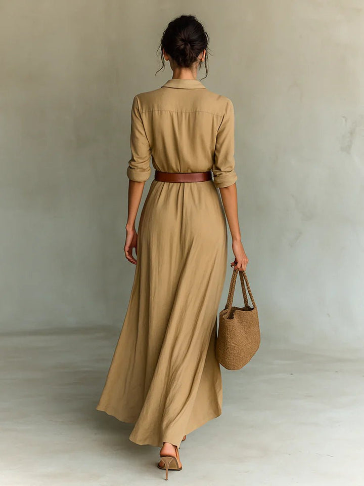Florence | Long Sleeve Shirt Belted Maxi Dress - MAISON EMILY