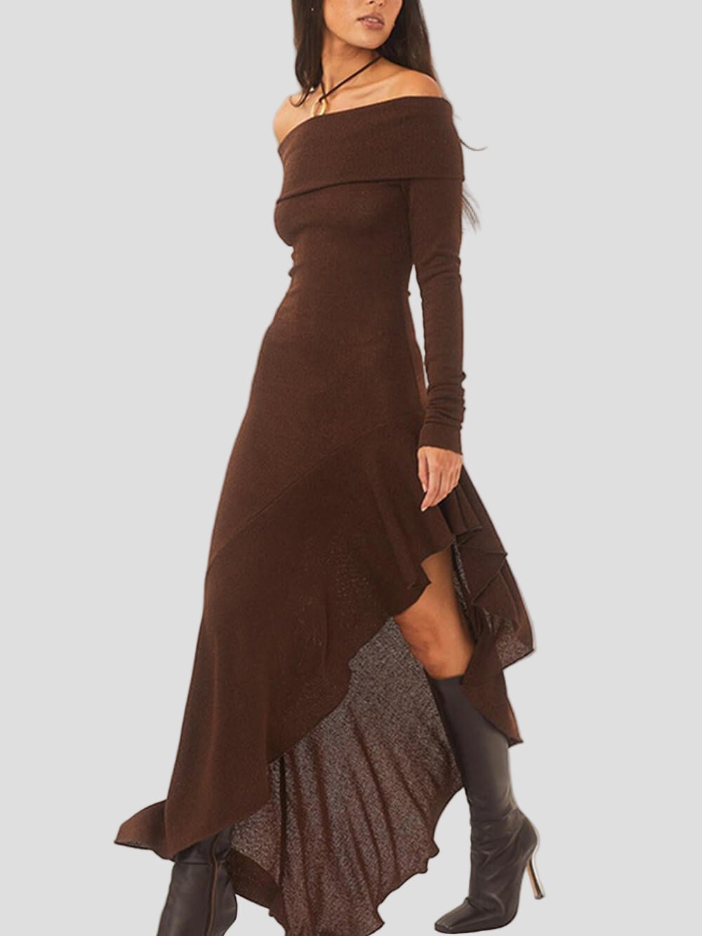 Ivy | Bateau Neck Long Sleeve Maxi Dress - MAISON EMILY