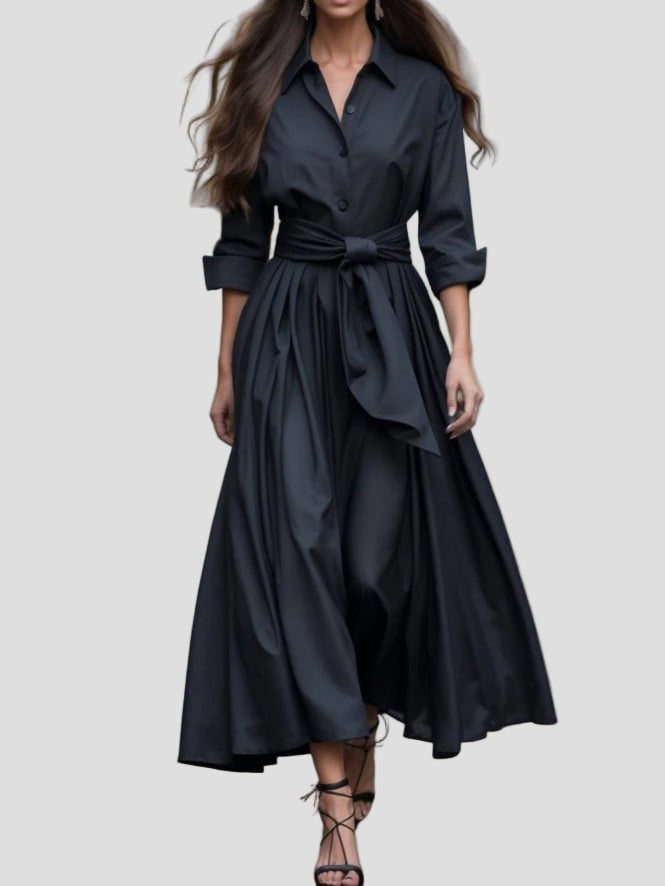 Jenny | Shirt - style Tie Maxi Dress - MAISON EMILY