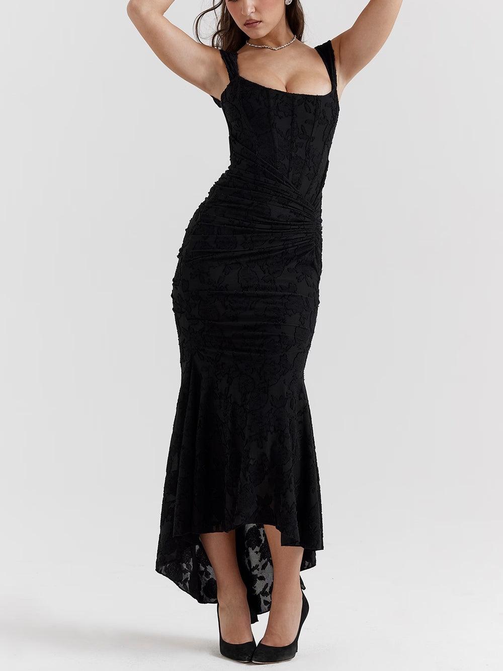 Leila | Black bell floral dress - MAISON EMILY