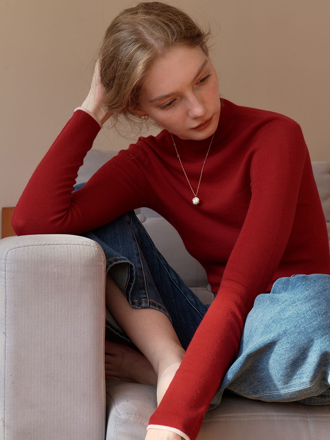 Marie | 100% Wool Half Turtleneck Slim Fit Solid Sweater - MAISON EMILY