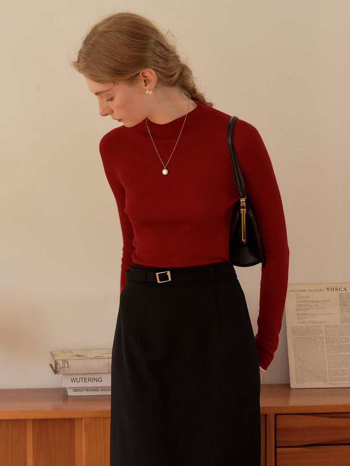 Marie | 100% Wool Half Turtleneck Slim Fit Solid Sweater - MAISON EMILY