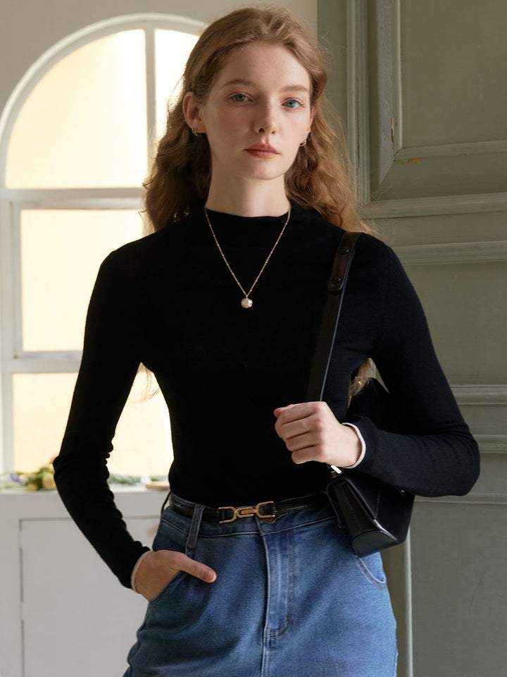 Marie | 100% Wool Half Turtleneck Slim Fit Solid Sweater - MAISON EMILY