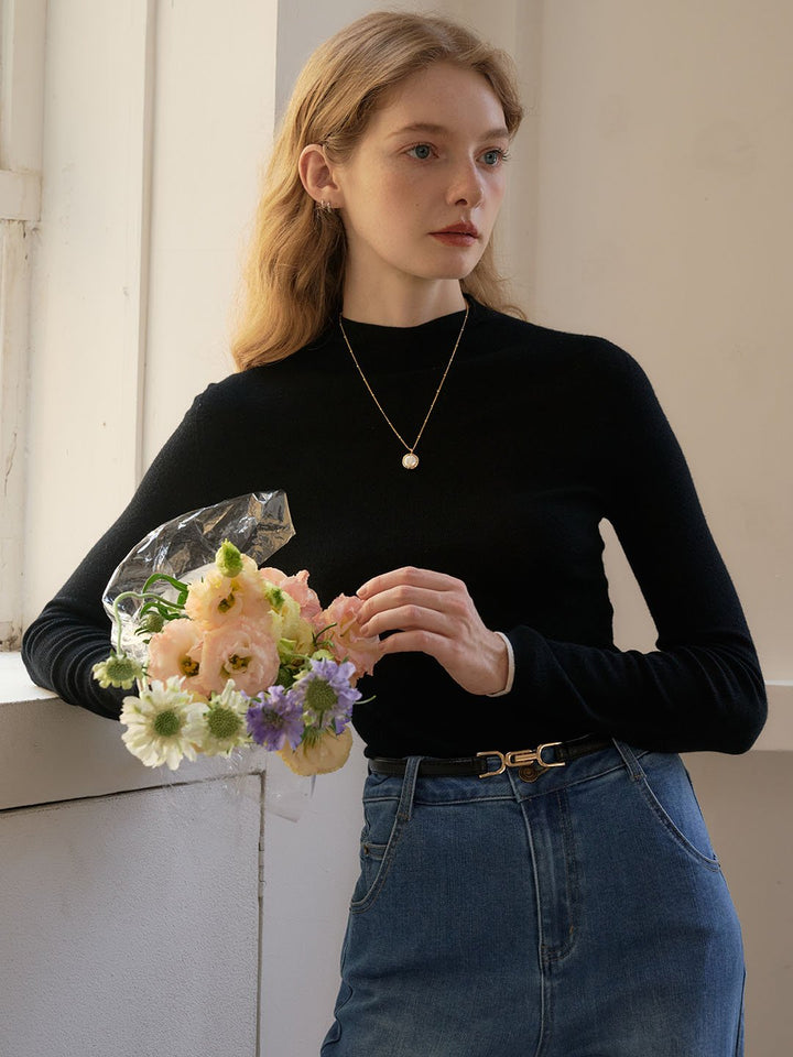 Marie | 100% Wool Half Turtleneck Slim Fit Solid Sweater - MAISON EMILY