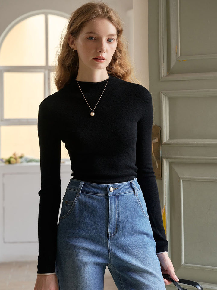 Marie | 100% Wool Half Turtleneck Slim Fit Solid Sweater - MAISON EMILY