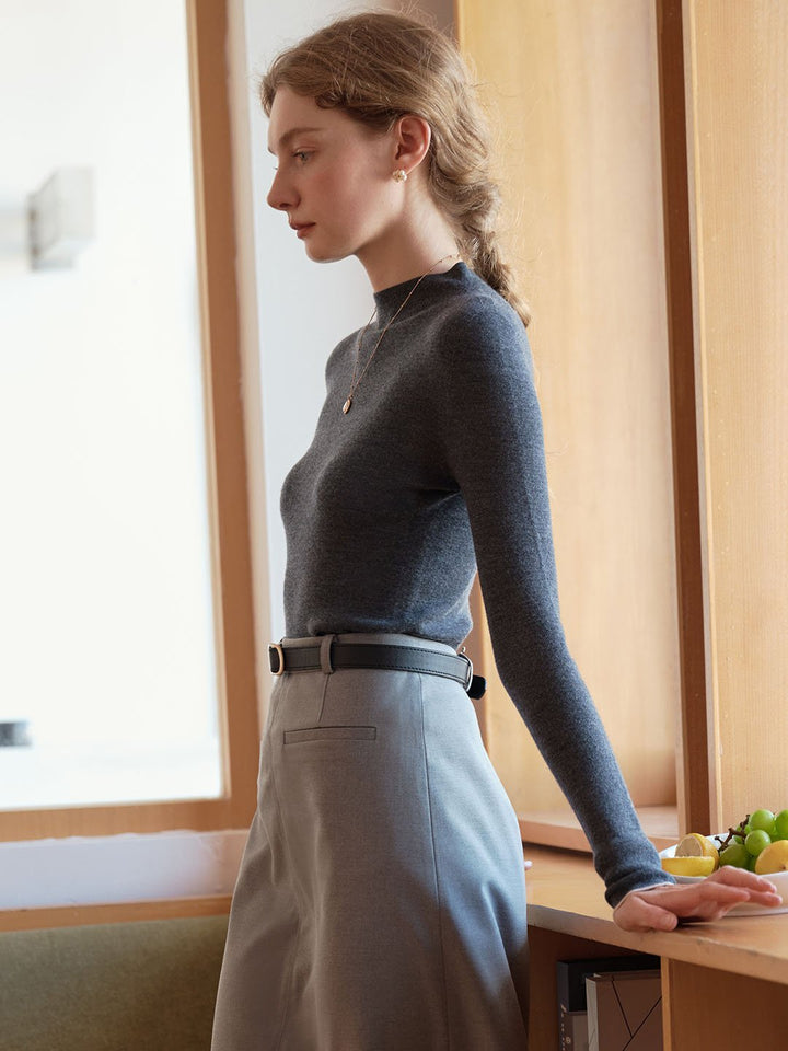 Marie | 100% Wool Half Turtleneck Slim Fit Solid Sweater - MAISON EMILY