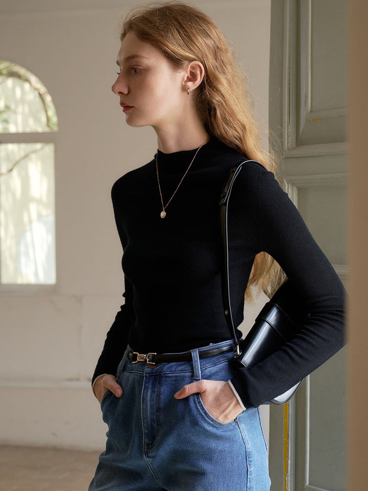 Marie | 100% Wool Half Turtleneck Slim Fit Solid Sweater - MAISON EMILY