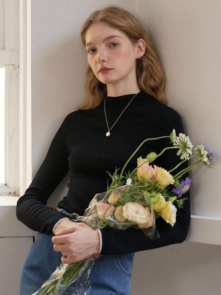 Marie | 100% Wool Half Turtleneck Slim Fit Solid Sweater - MAISON EMILY