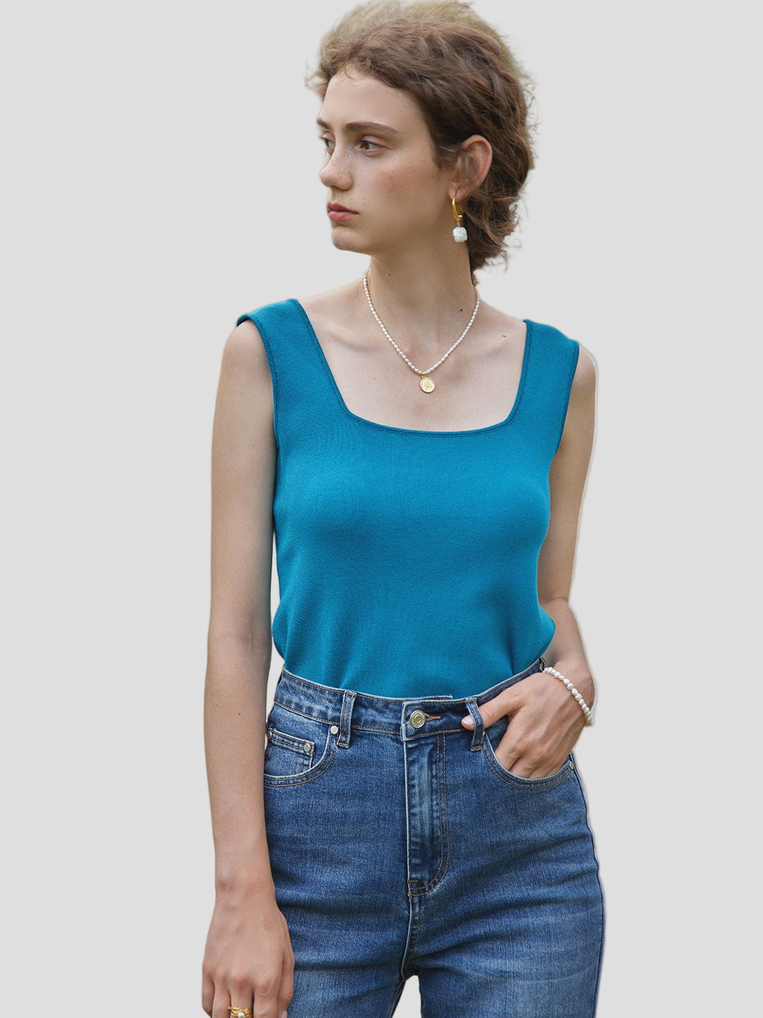 Marlen | Square Collar Icy Silk Vest - MAISON EMILY
