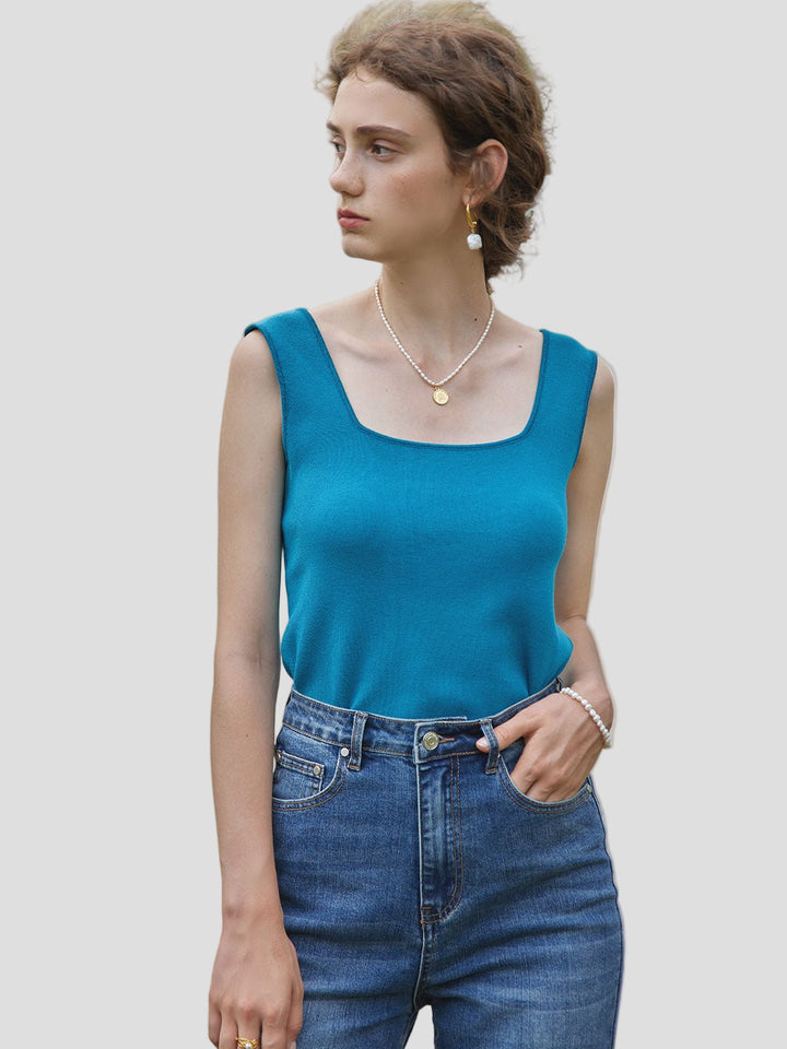 Marlen | Square Collar Icy Silk Vest - MAISON EMILY
