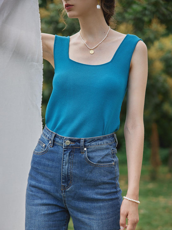 Marlen | Square Collar Icy Silk Vest - MAISON EMILY