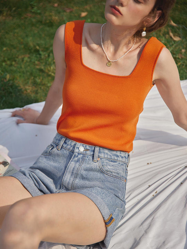 Marlen | Square Collar Icy Silk Vest - MAISON EMILY