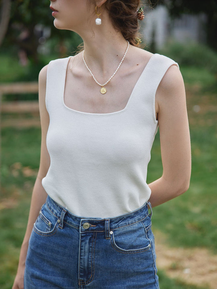 Marlen | Square Collar Icy Silk Vest - MAISON EMILY