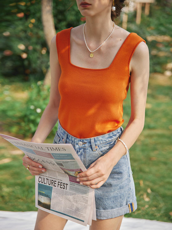 Marlen | Square Collar Icy Silk Vest - MAISON EMILY